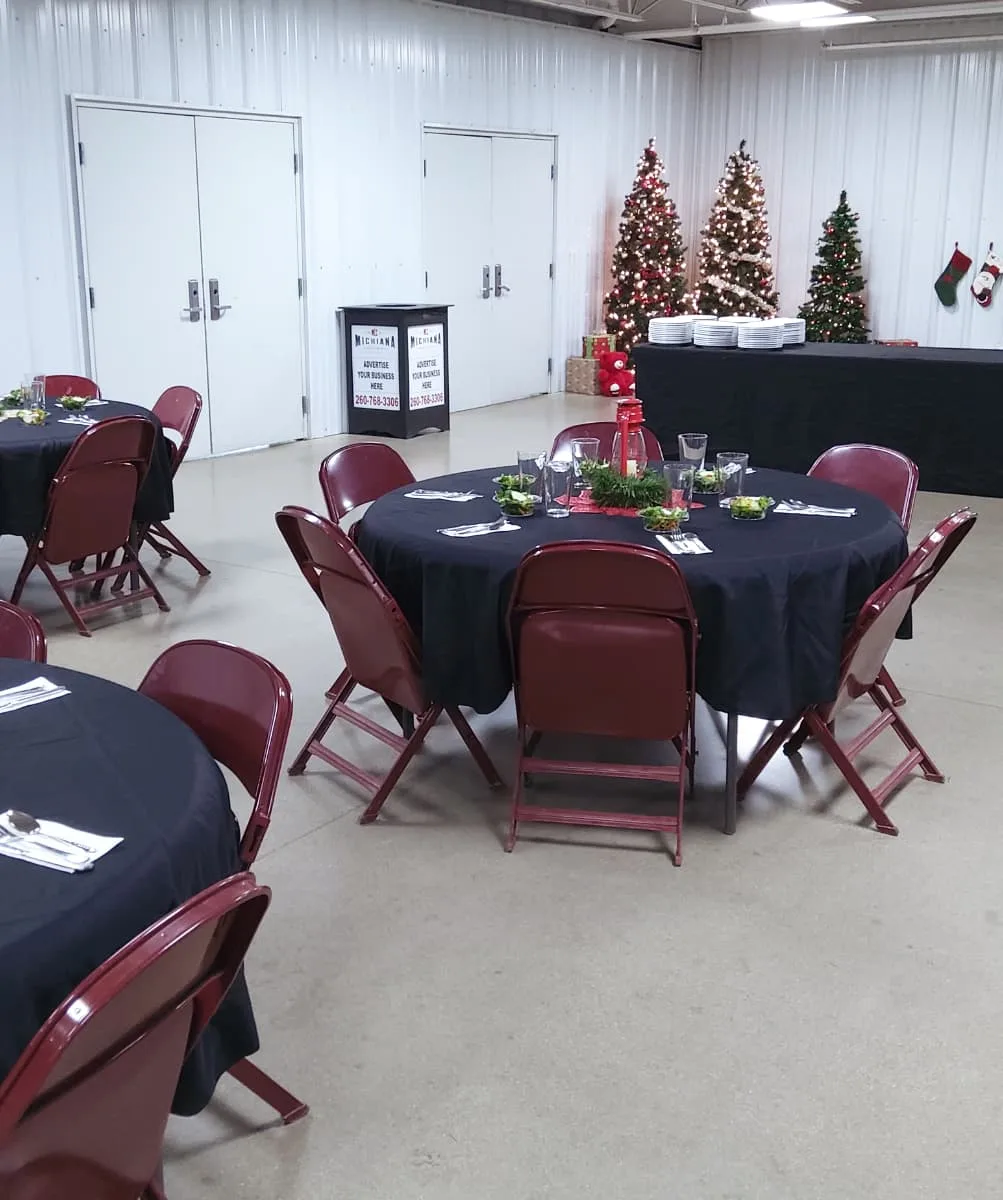 Christmas Banquet tables and chairs set up at the Michiana Event Center